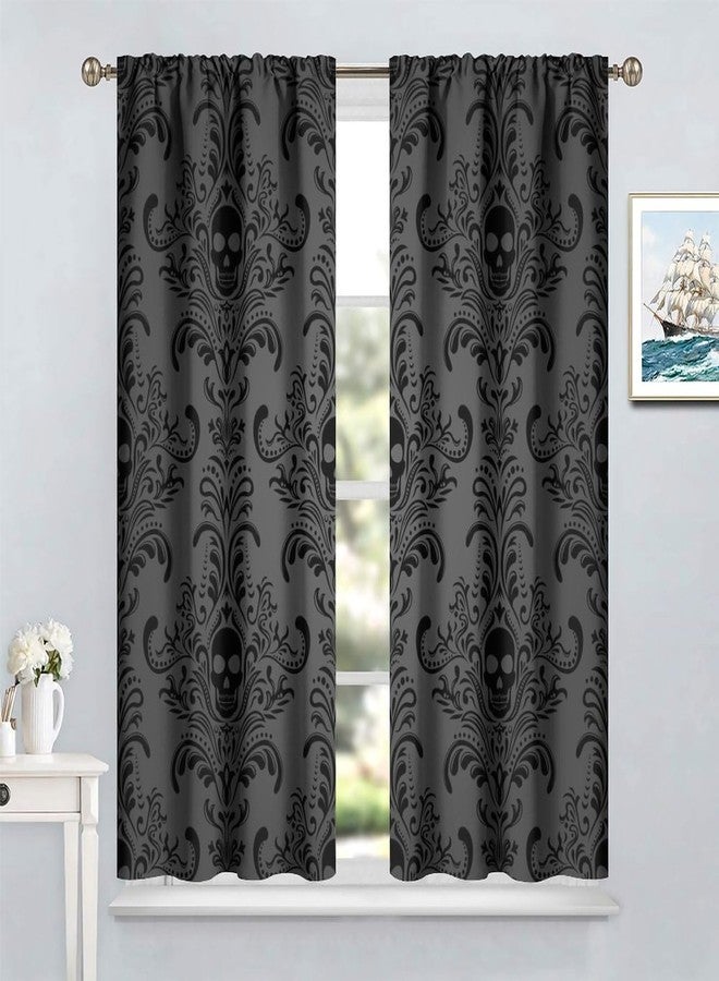 SENRUEGT Skull Curtains, Wild Plants Mushrooms Flowers Retro Home Bedroom Living Room Window Treatments Curtains 42x45 Inch - Image 5